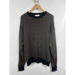 Claiborne Sweater XL Black Tan Geometric‎ Diamond Knit 100% Cotton Made in USA